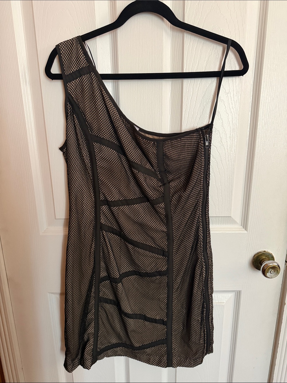 lola Black One Shoulder Mesh Slip Dress
